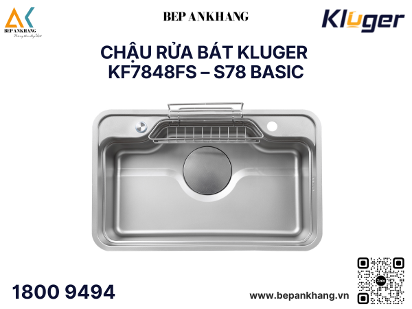 Chậu rửa bát 1 hố Kluger KF7848FS S78 Basic - Inox 304 - LINEN dập nổi chống xước